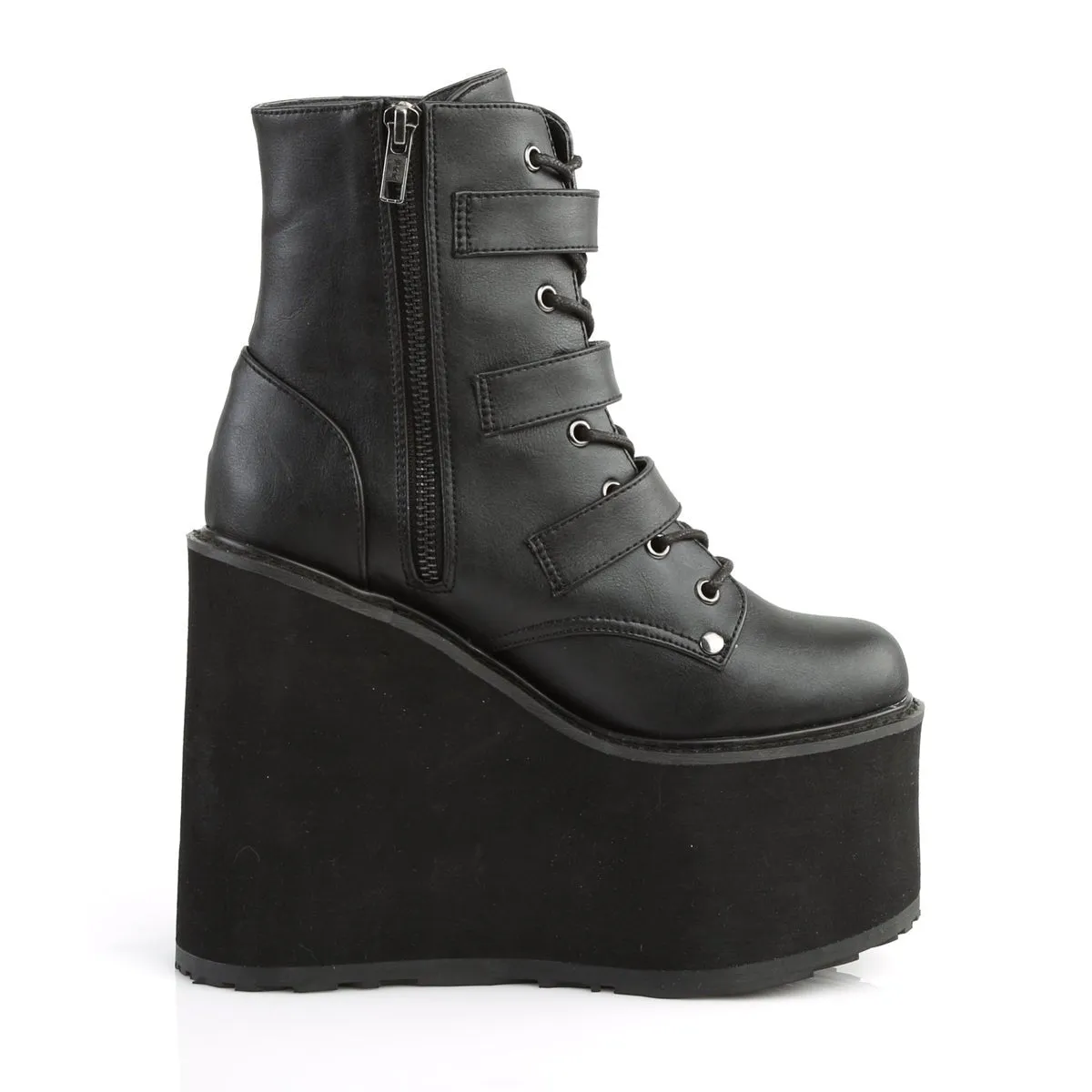 Demonia SWING-103 | Black Vegan Leather Ankle Boots