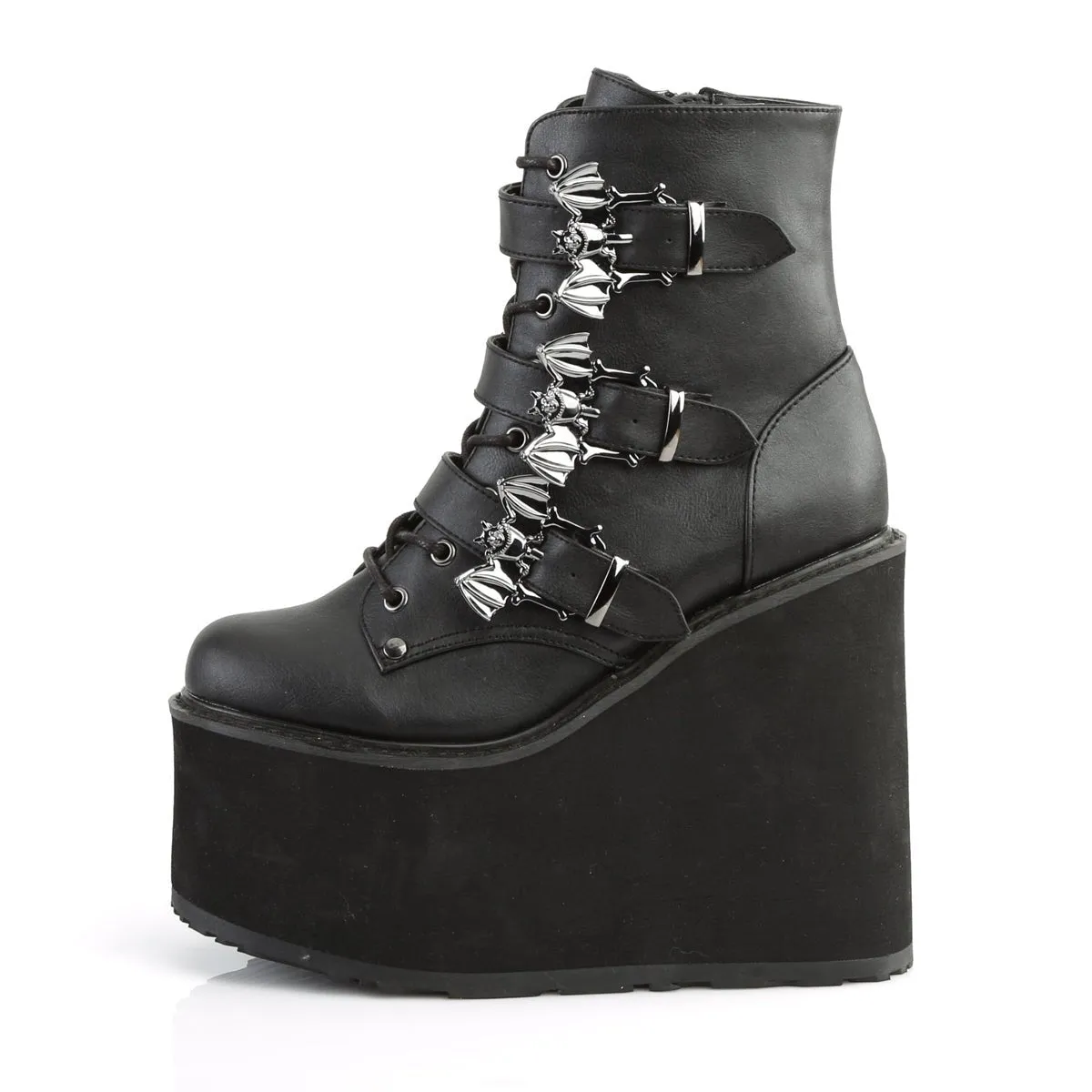 Demonia SWING-103 | Black Vegan Leather Ankle Boots