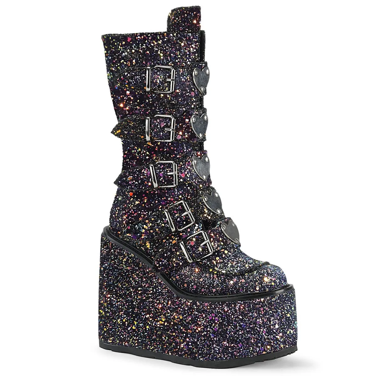 Demonia SWING-230G | Black Glitter Mid-Calf Boots