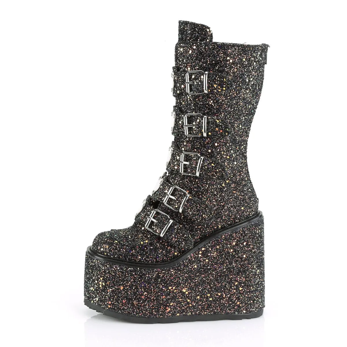 Demonia SWING-230G | Black Glitter Mid-Calf Boots