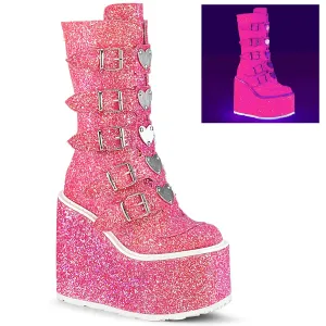 Demonia SWING-230G | Pink Glitter Mid-Calf Boots