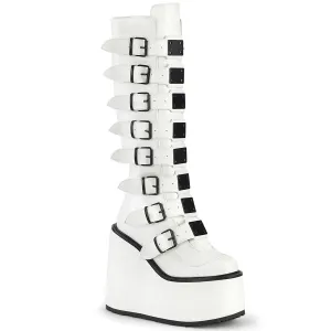 Demonia SWING-815 | White Vegan Leather Knee High Boots