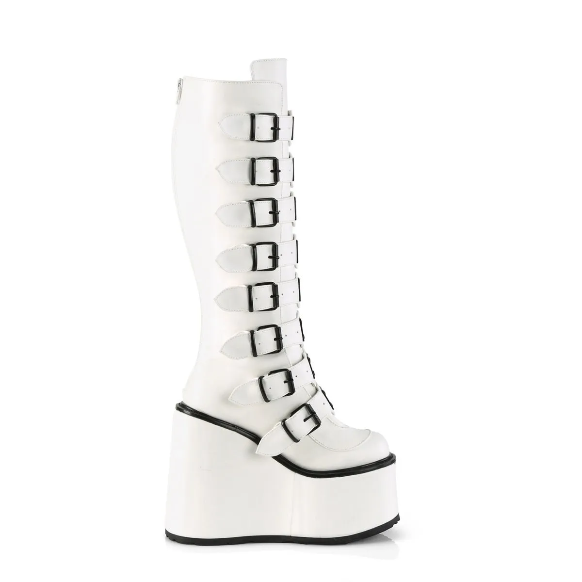 Demonia SWING-815 | White Vegan Leather Knee High Boots