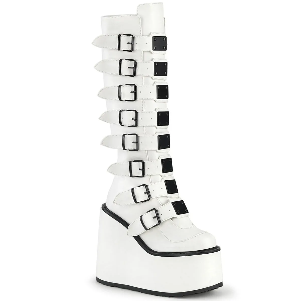 Demonia SWING-815 | White Vegan Leather Knee High Boots