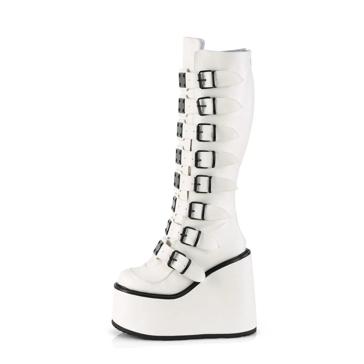 Demonia SWING-815 | White Vegan Leather Knee High Boots