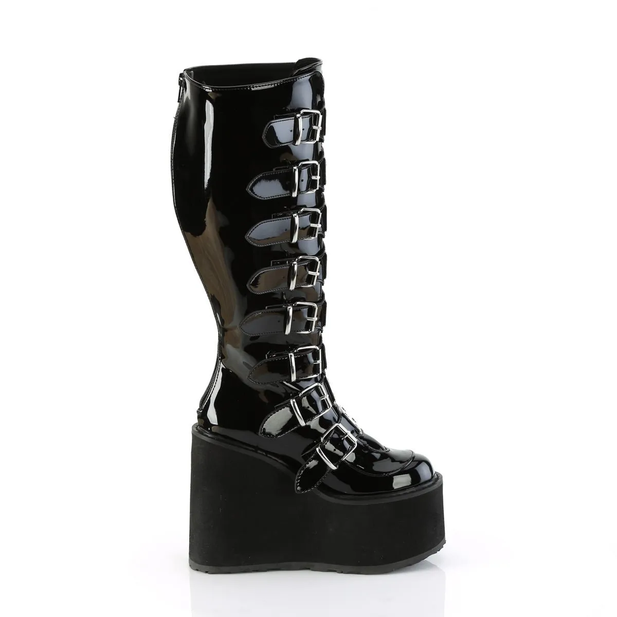 Demonia SWING-815WC | Black Patent Leather Knee High Boots