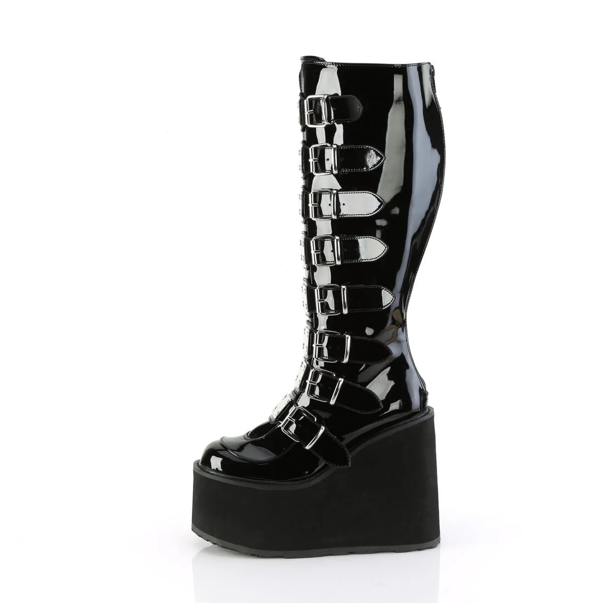 Demonia SWING-815WC | Black Patent Leather Knee High Boots