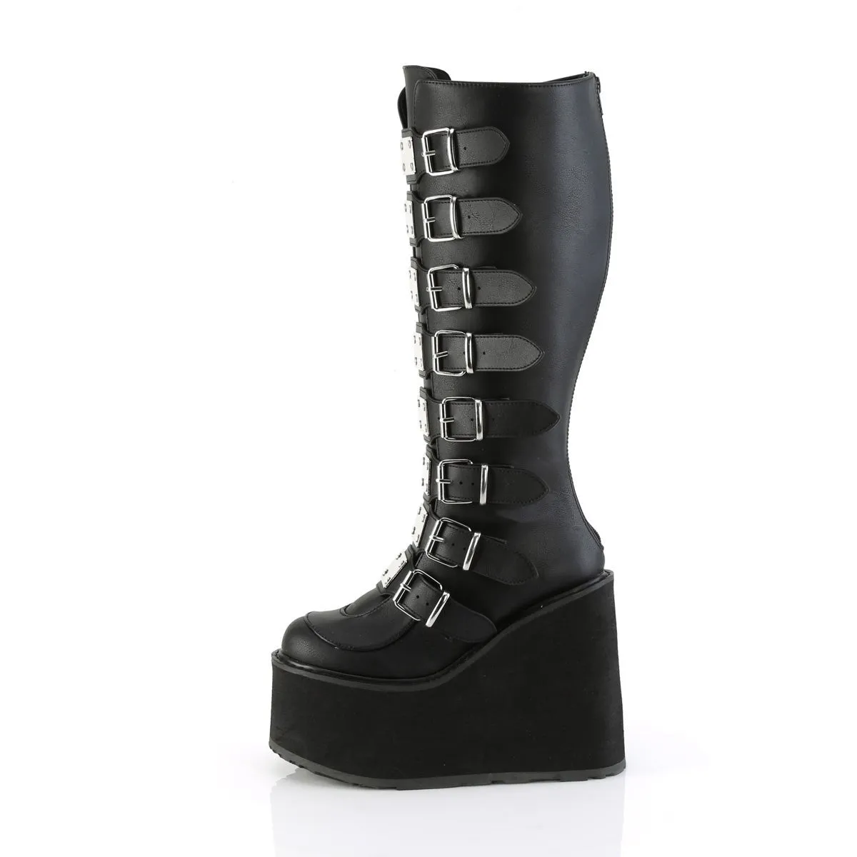 Demonia SWING-815WC | Black Vegan Leather Knee High Boots