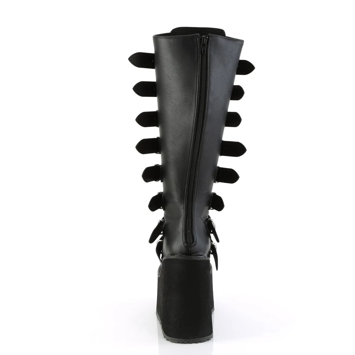 Demonia SWING-815WC | Black Vegan Leather Knee High Boots