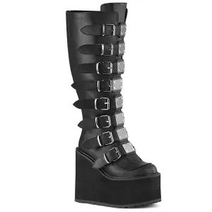 Demonia SWING-815WC | Black Vegan Leather Knee High Boots