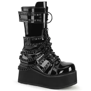 Demonia TRASHVILLE-138 | Black Patent Leather Unisex Boots