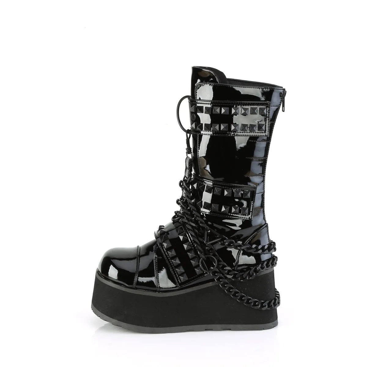 Demonia TRASHVILLE-138 | Black Patent Leather Unisex Boots