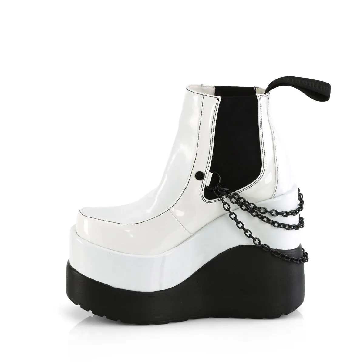 Demonia VOID-50 | White Holographic Patent Ankle Boots