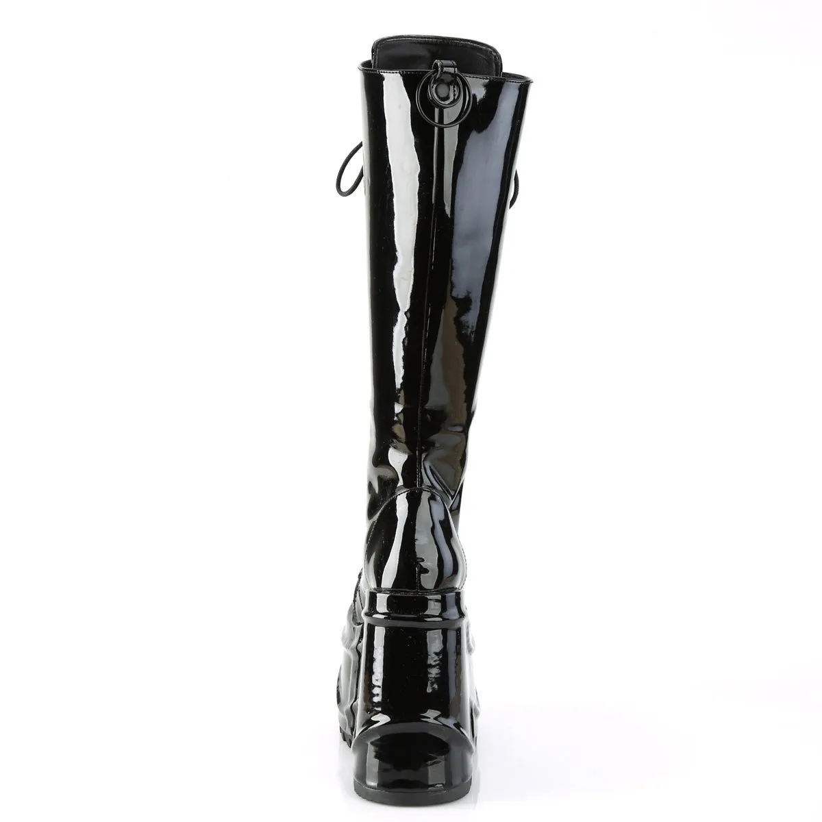 Demonia WAVE-200 | Black Patent Leather Knee High Boots