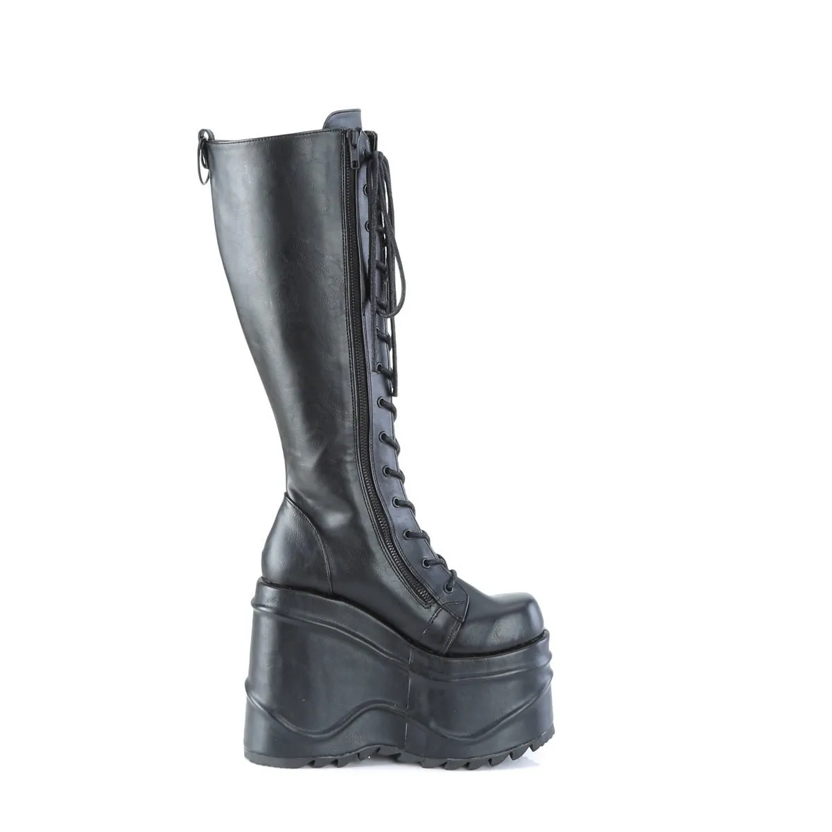 Demonia WAVE-200 | Black Vegan Leather Knee High Boots