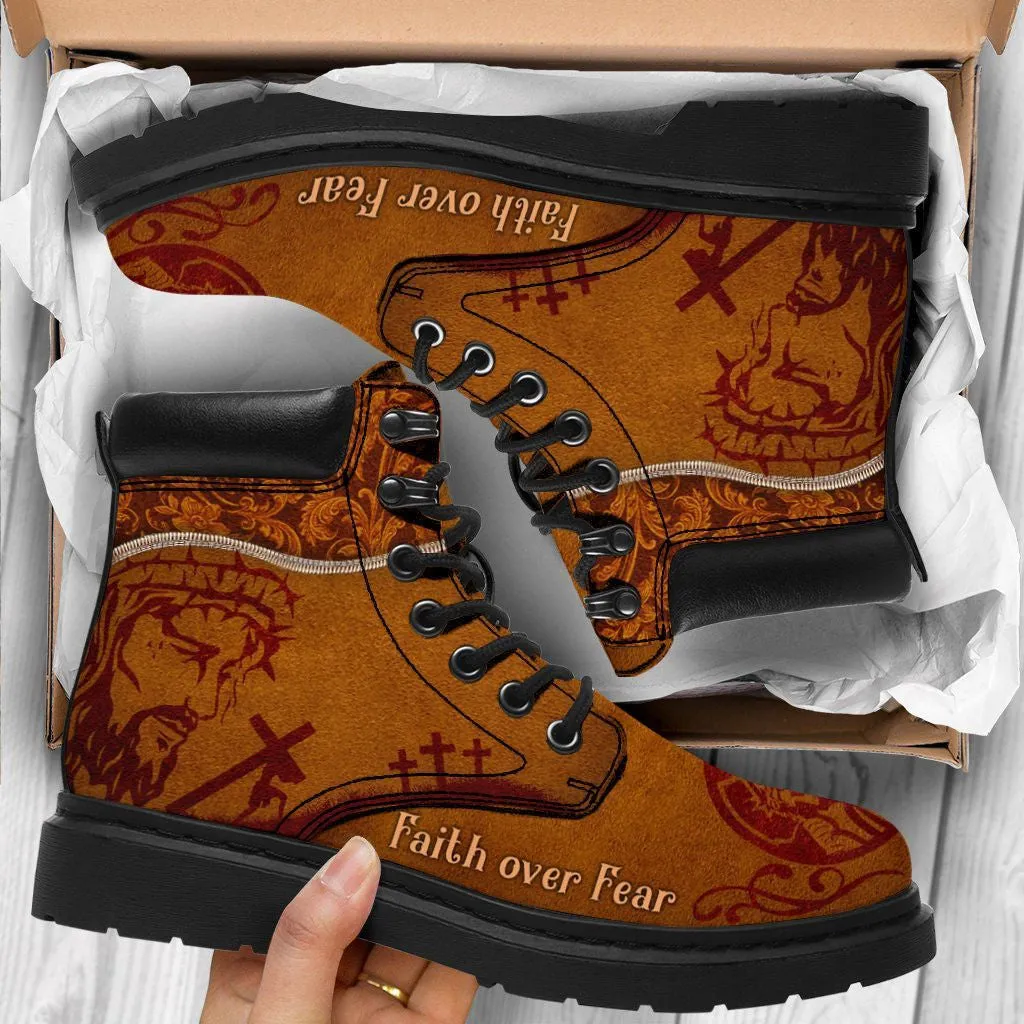 Faith Over Fear Leather Boots 1 - Christian Shoes For Men And Women