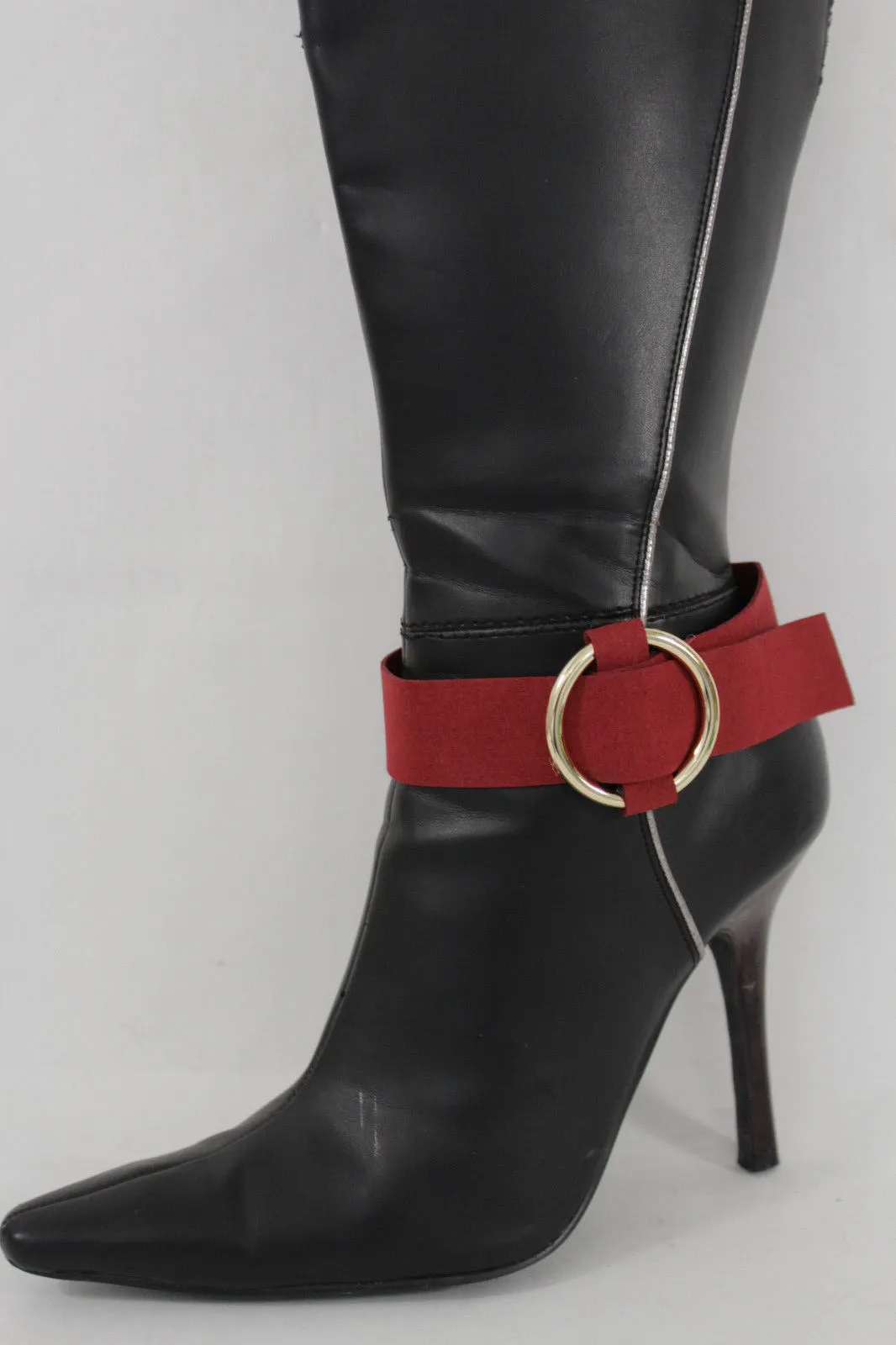 Faux Leather Fabric Strap Shoe Bling Gold Ring Buckle Hot Sexy Boot Bracelet