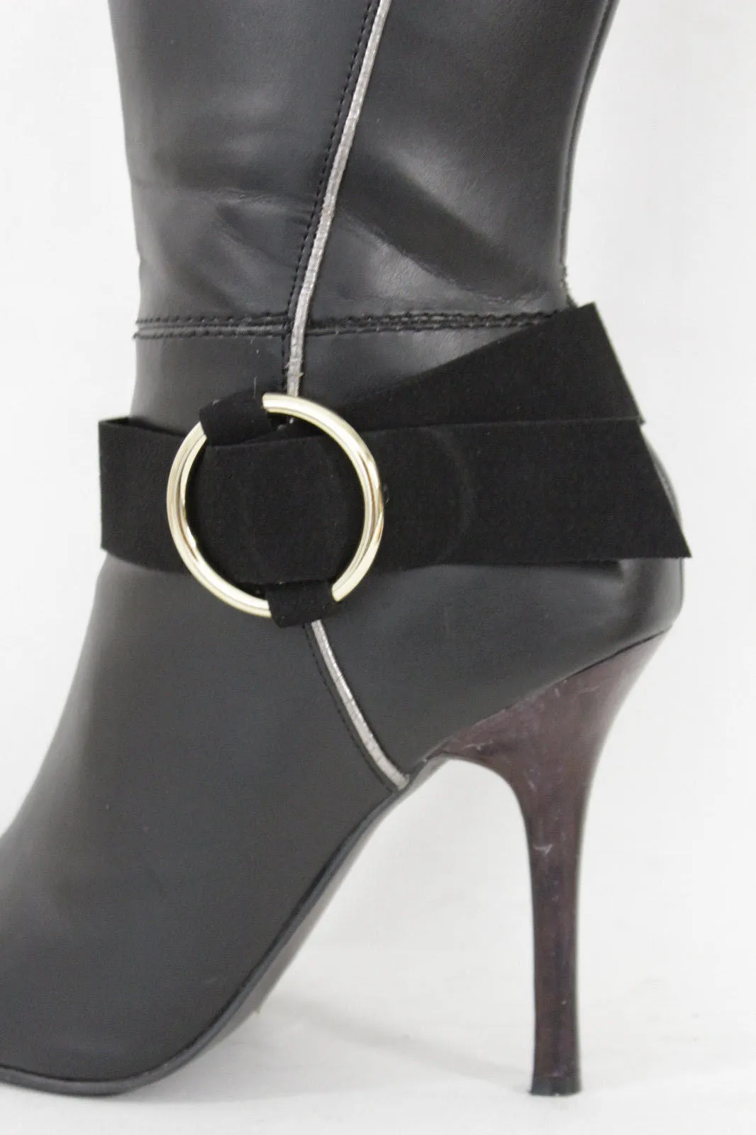 Faux Leather Fabric Strap Shoe Bling Gold Ring Buckle Hot Sexy Boot Bracelet