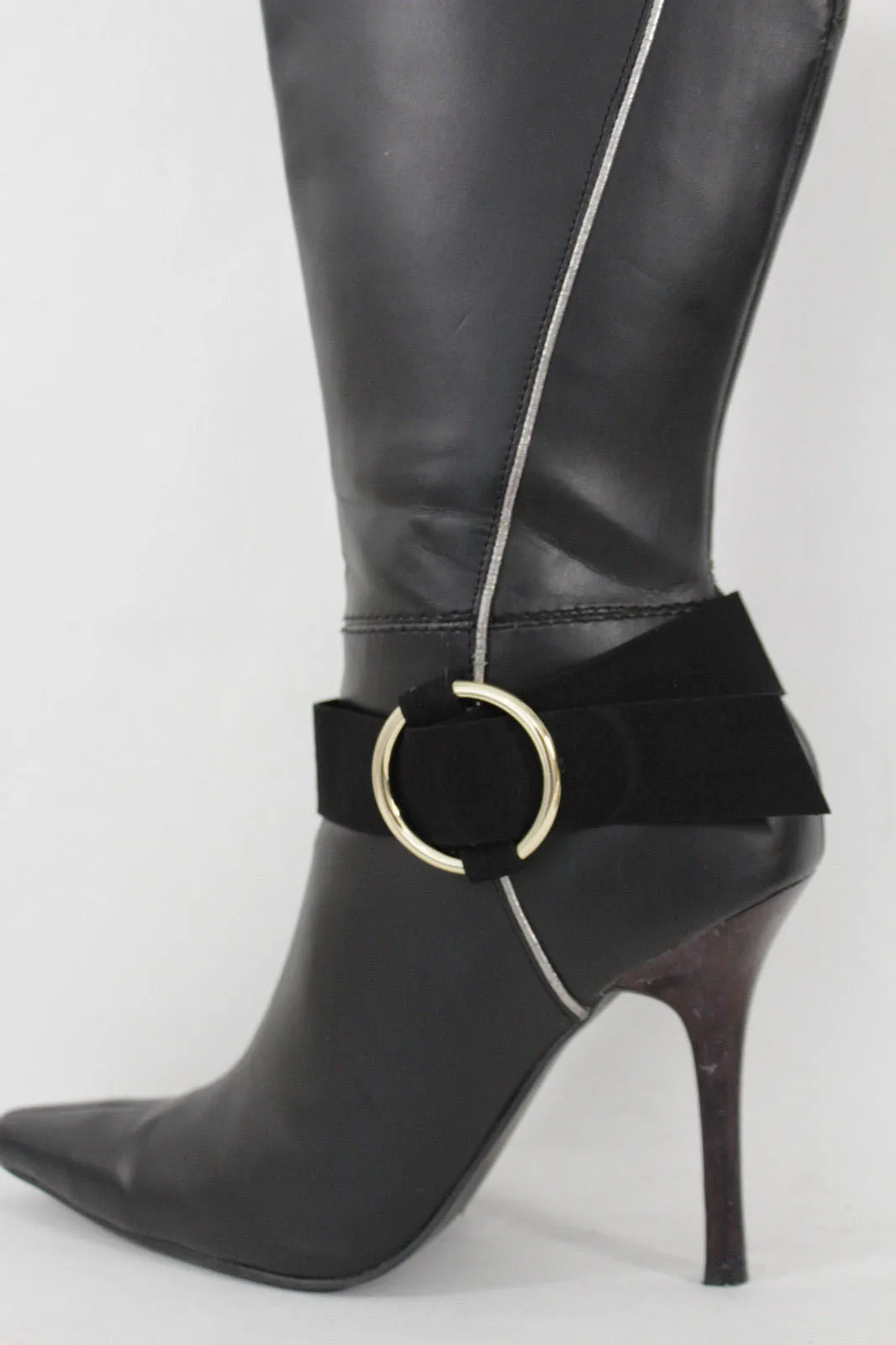 Faux Leather Fabric Strap Shoe Bling Gold Ring Buckle Hot Sexy Boot Bracelet