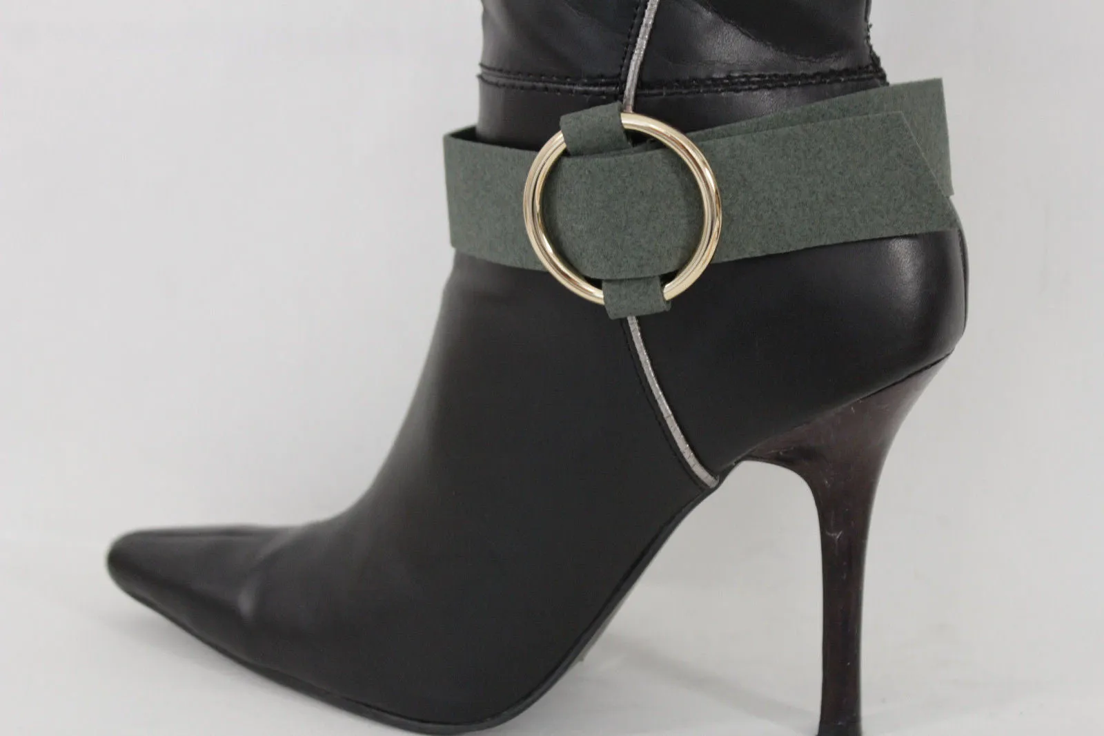 Faux Leather Fabric Strap Shoe Bling Gold Ring Buckle Hot Sexy Boot Bracelet