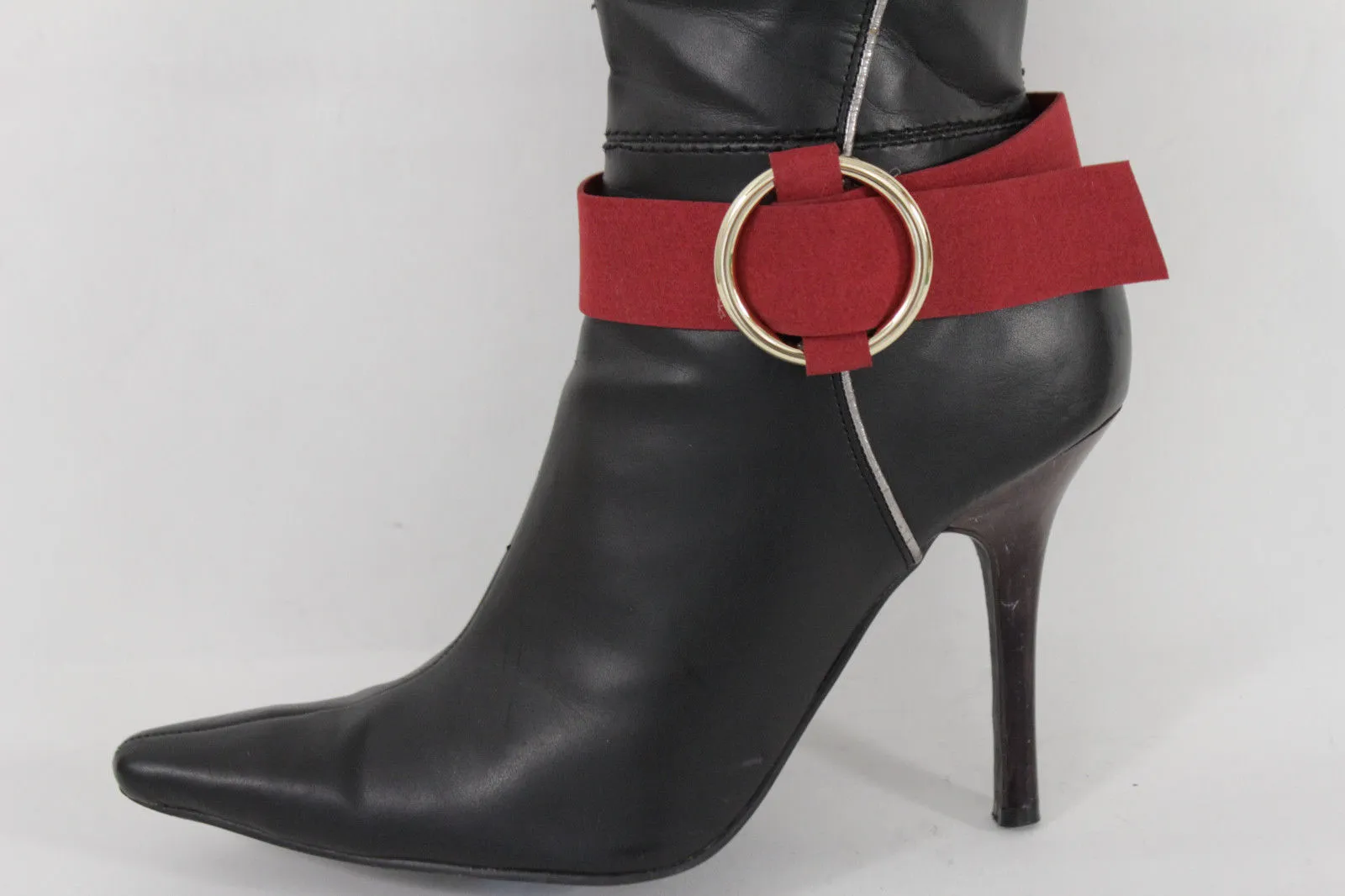 Faux Leather Fabric Strap Shoe Bling Gold Ring Buckle Hot Sexy Boot Bracelet