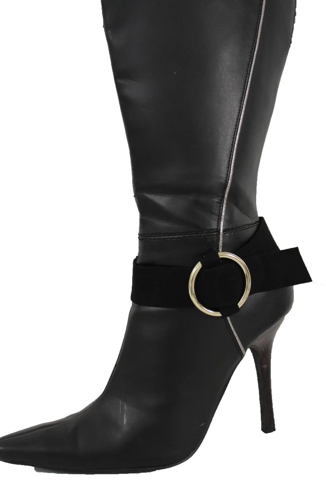 Faux Leather Fabric Strap Shoe Bling Gold Ring Buckle Hot Sexy Boot Bracelet