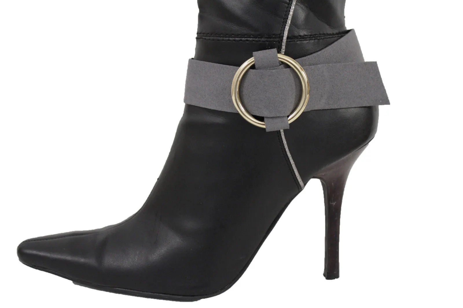 Faux Leather Fabric Strap Shoe Bling Gold Ring Buckle Hot Sexy Boot Bracelet