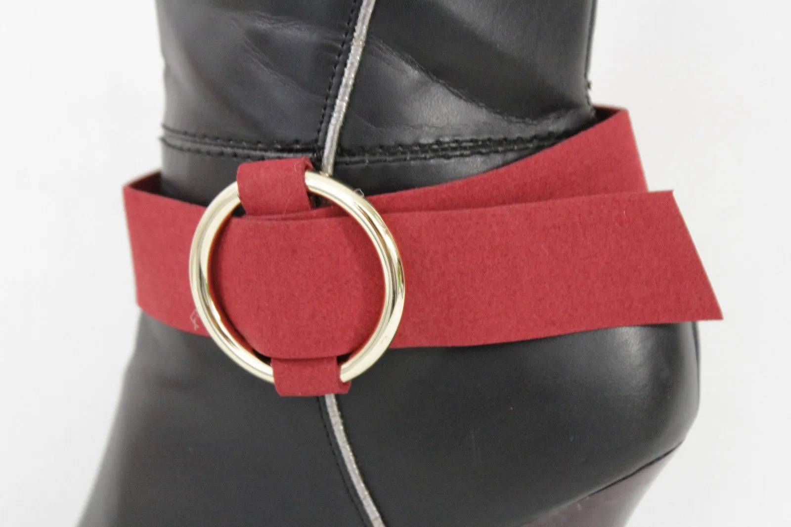 Faux Leather Fabric Strap Shoe Bling Gold Ring Buckle Hot Sexy Boot Bracelet