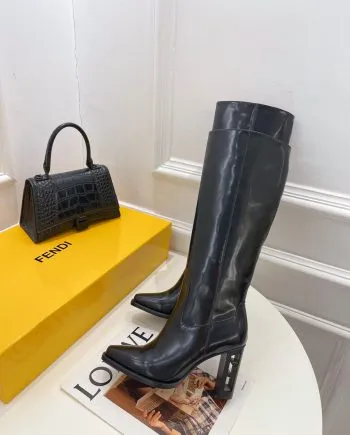 FD Cut High-Heeled Boots Black For Women