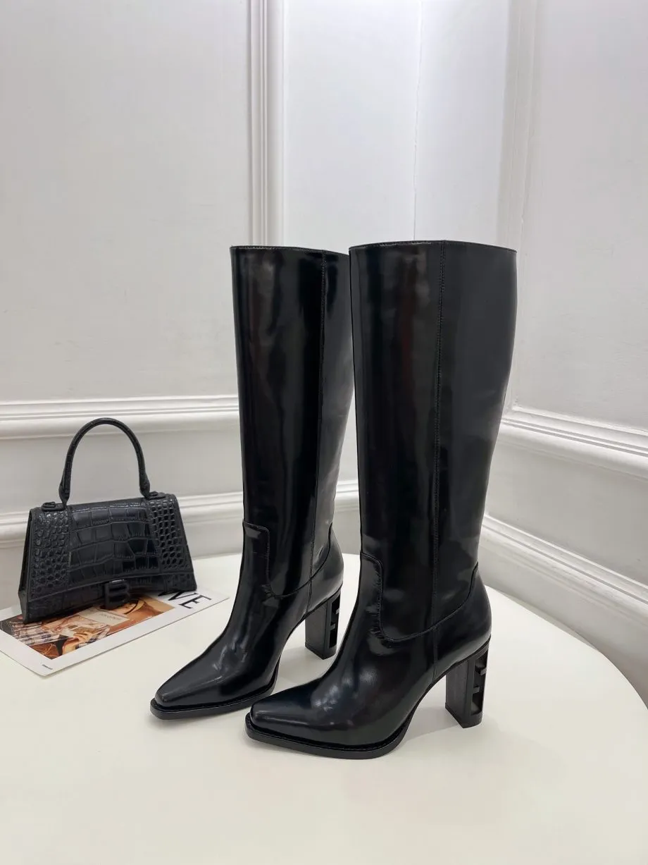 FD Cut High-Heeled Boots Black For Women