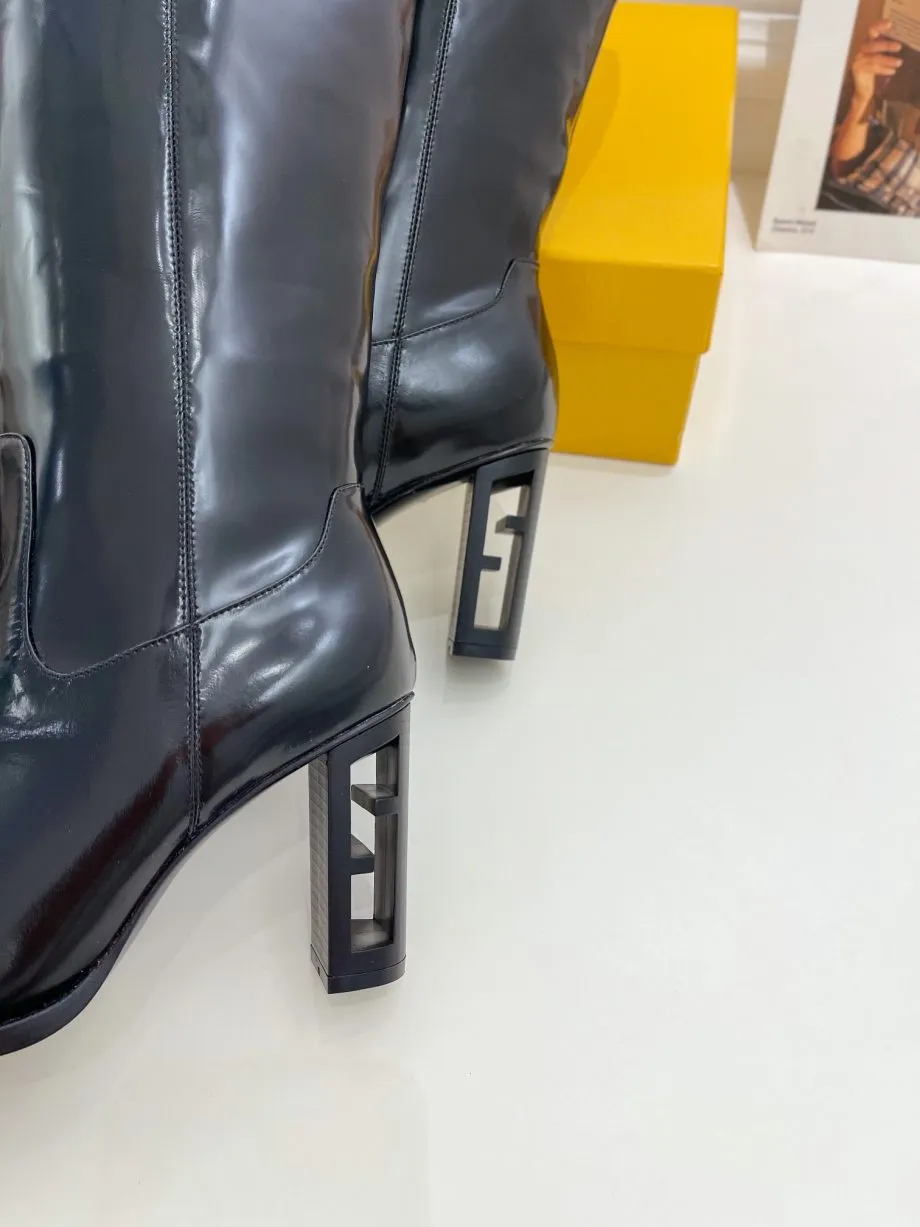 FD Cut High-Heeled Boots Black For Women