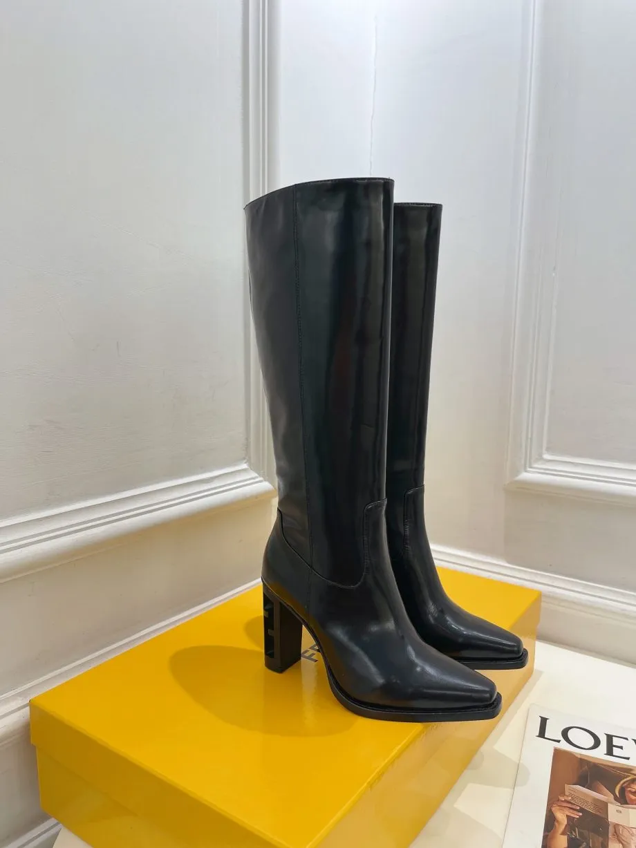 FD Cut High-Heeled Boots Black For Women