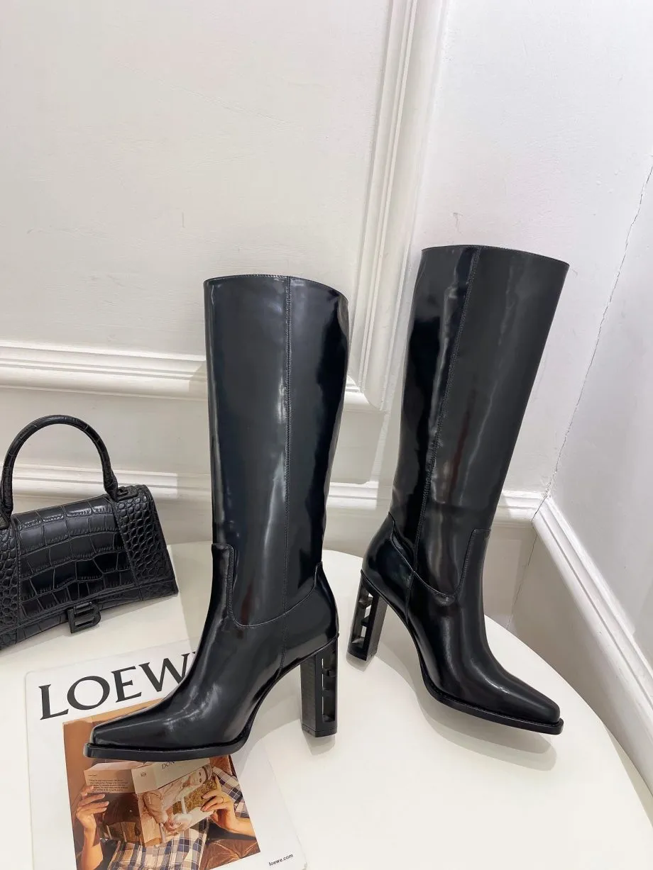 FD Cut High-Heeled Boots Black For Women