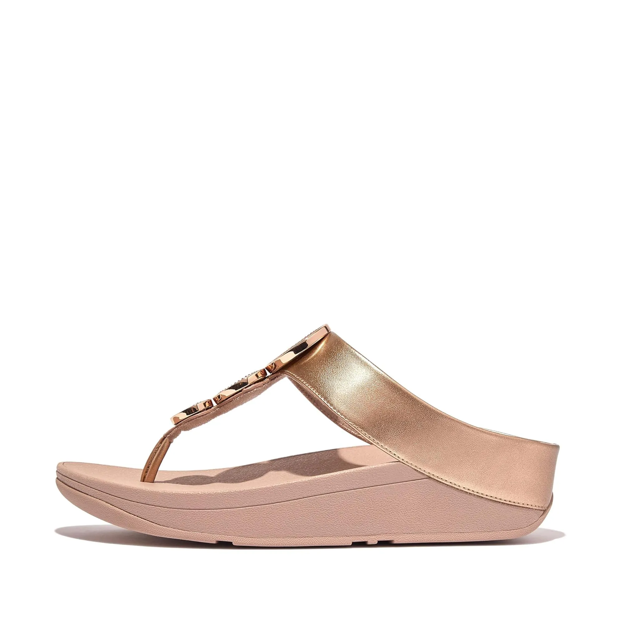 FitFlop Women's Halo Bead-Circle Metallic Toe-Post Sandals Wedge, Rose Gold