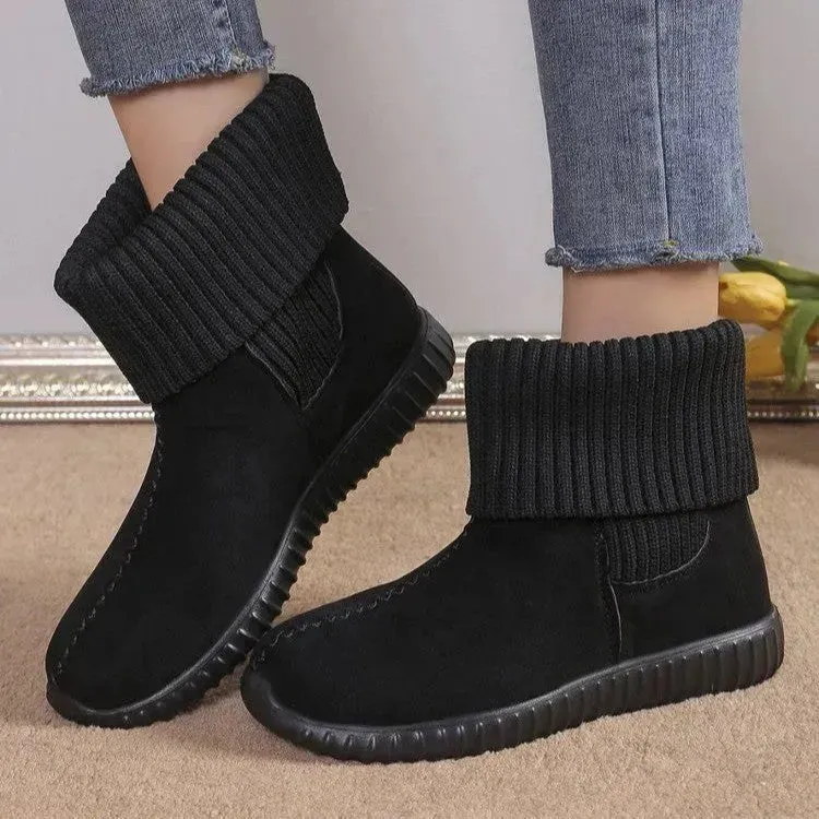 Flat Ankle Boots With Reversible Knitted Design Winter Fashion Comfortable Snow Boot For Women Shoes