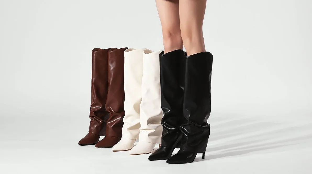 Fold Over Knee High Boots Shoes