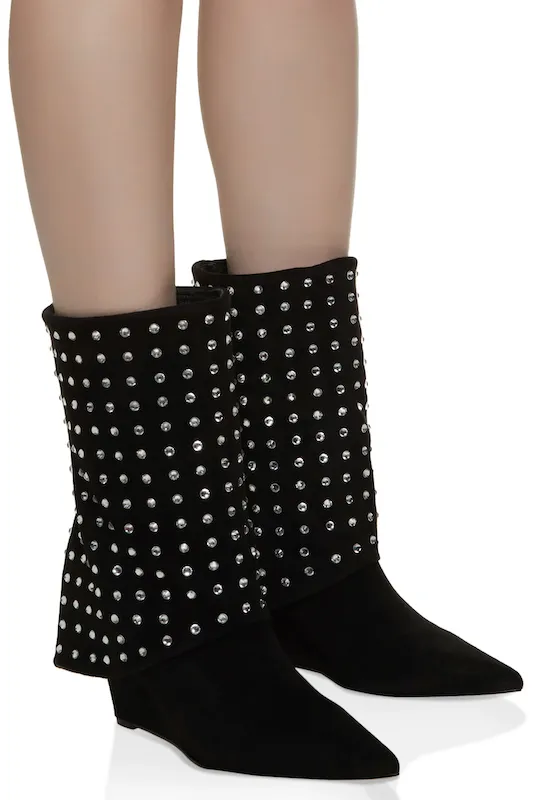 Fold Over Rhinestone Boot