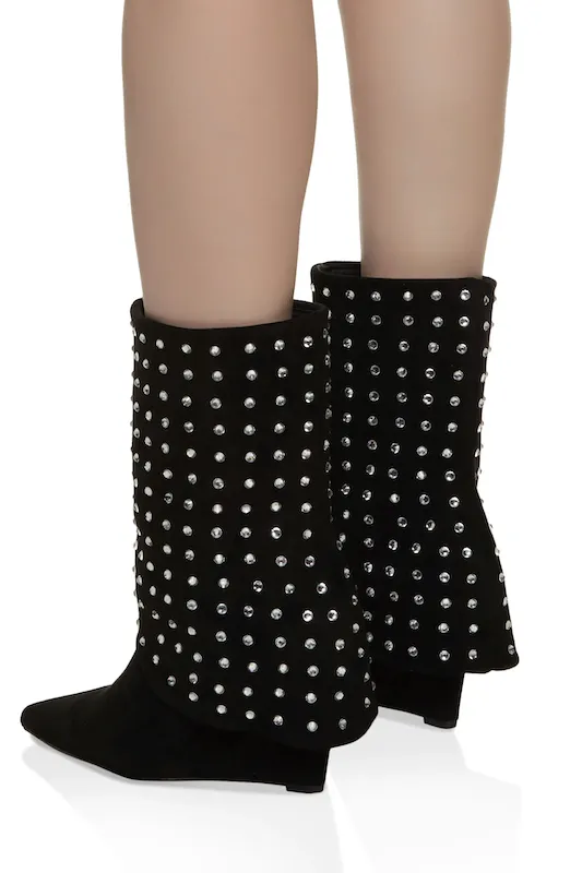 Fold Over Rhinestone Boot