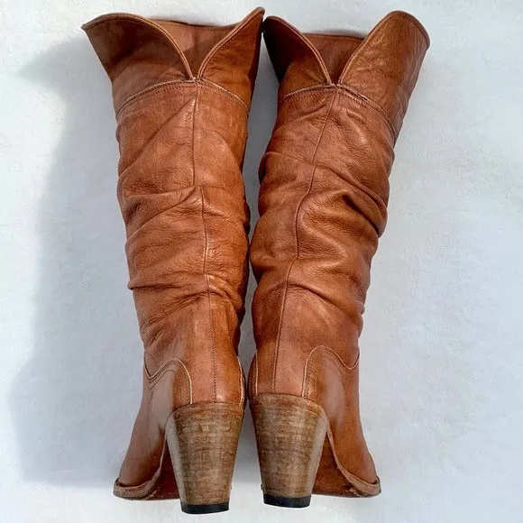 FRYE Vintage Dorado Slouch Brown Leather Tall Cowgirl Cowboy Boho Western Boots