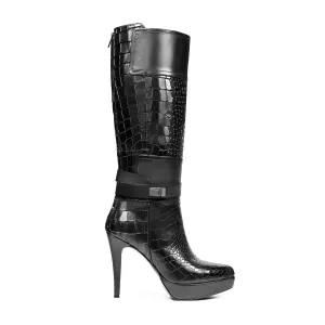 Gexo - Ladies Black Calf Leather Long Boot