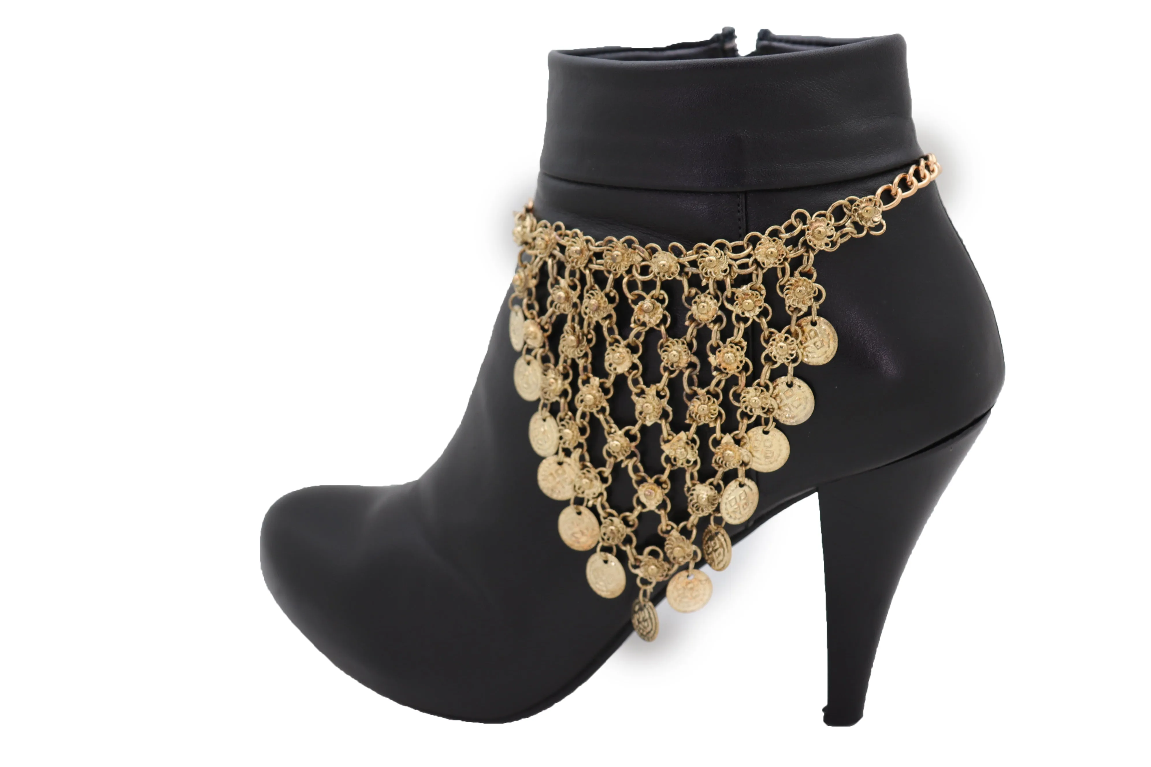 Gold Boot Chain Bracelet Western Shoe Ethnic Coin Charm