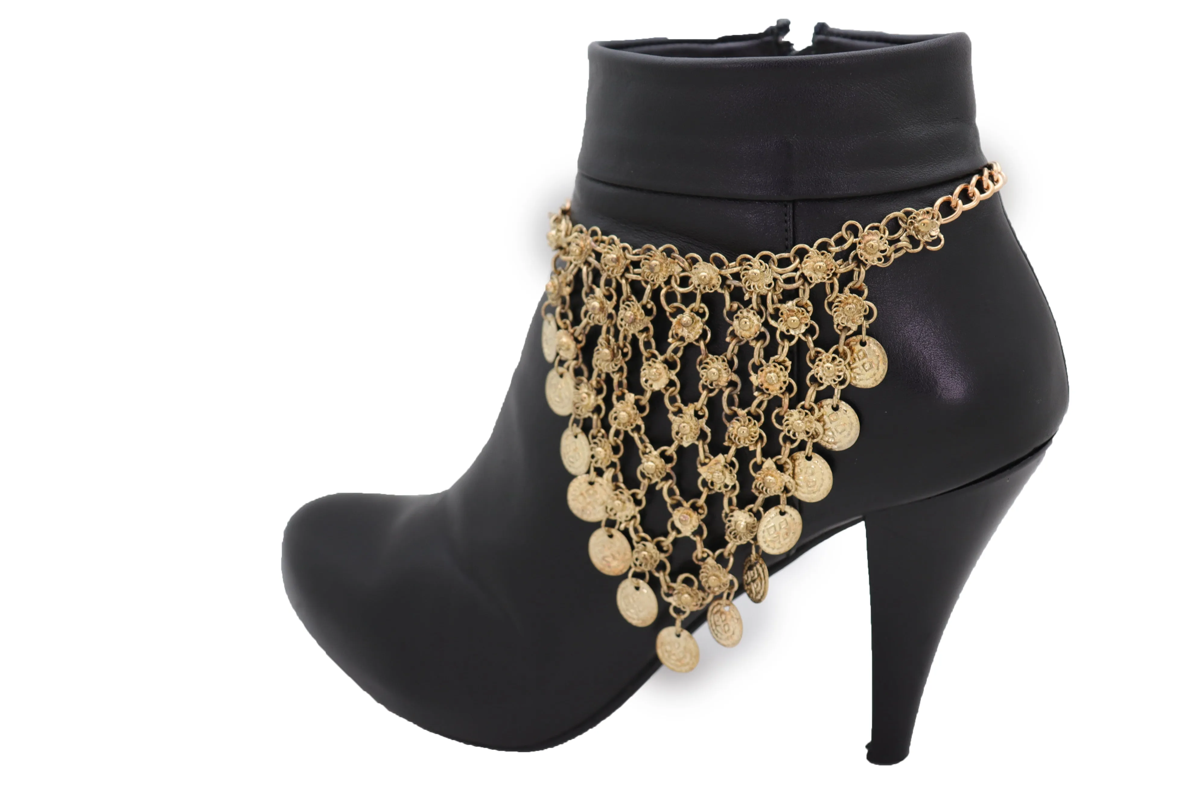 Gold Boot Chain Bracelet Western Shoe Ethnic Coin Charm