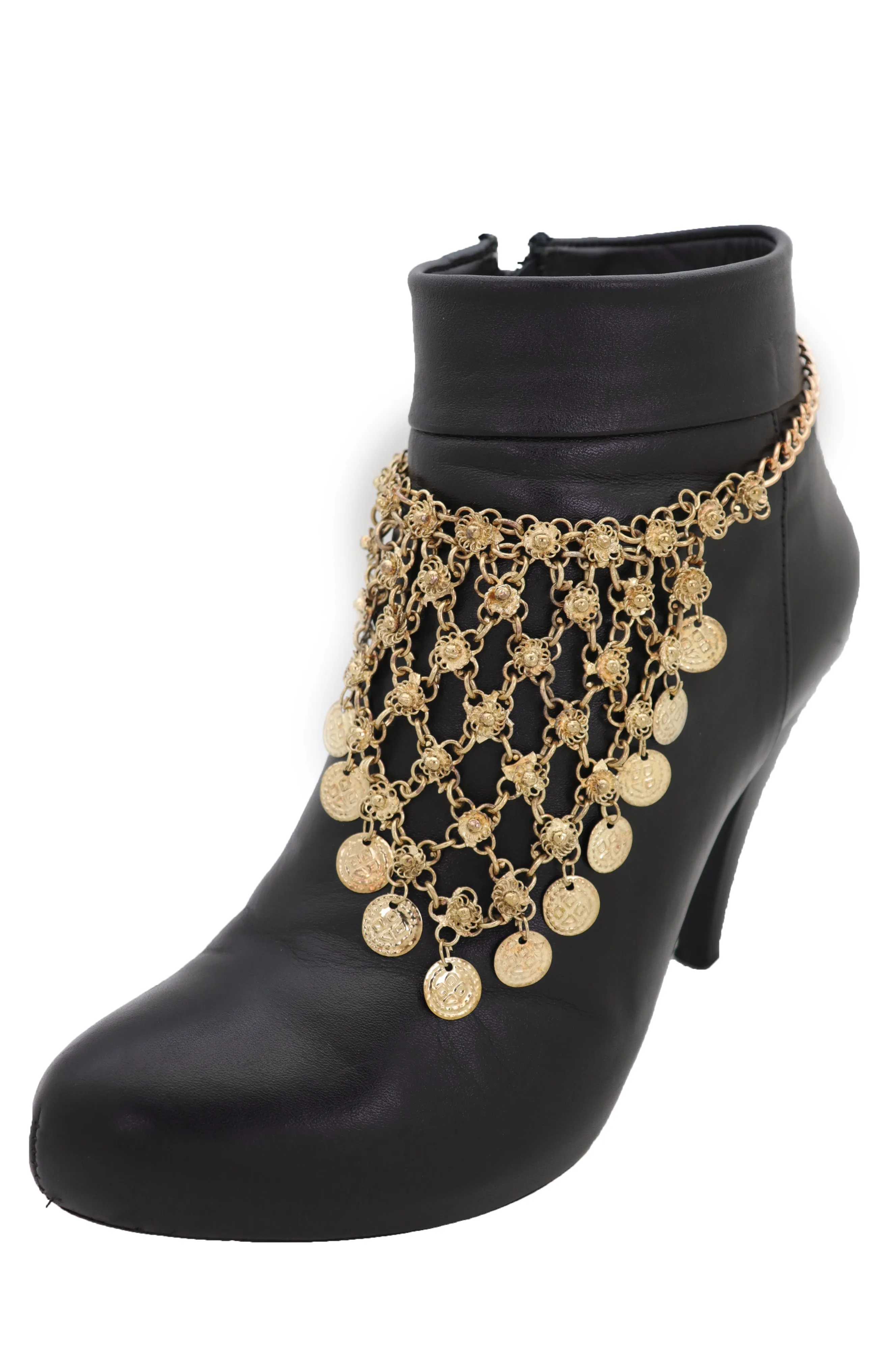 Gold Boot Chain Bracelet Western Shoe Ethnic Coin Charm