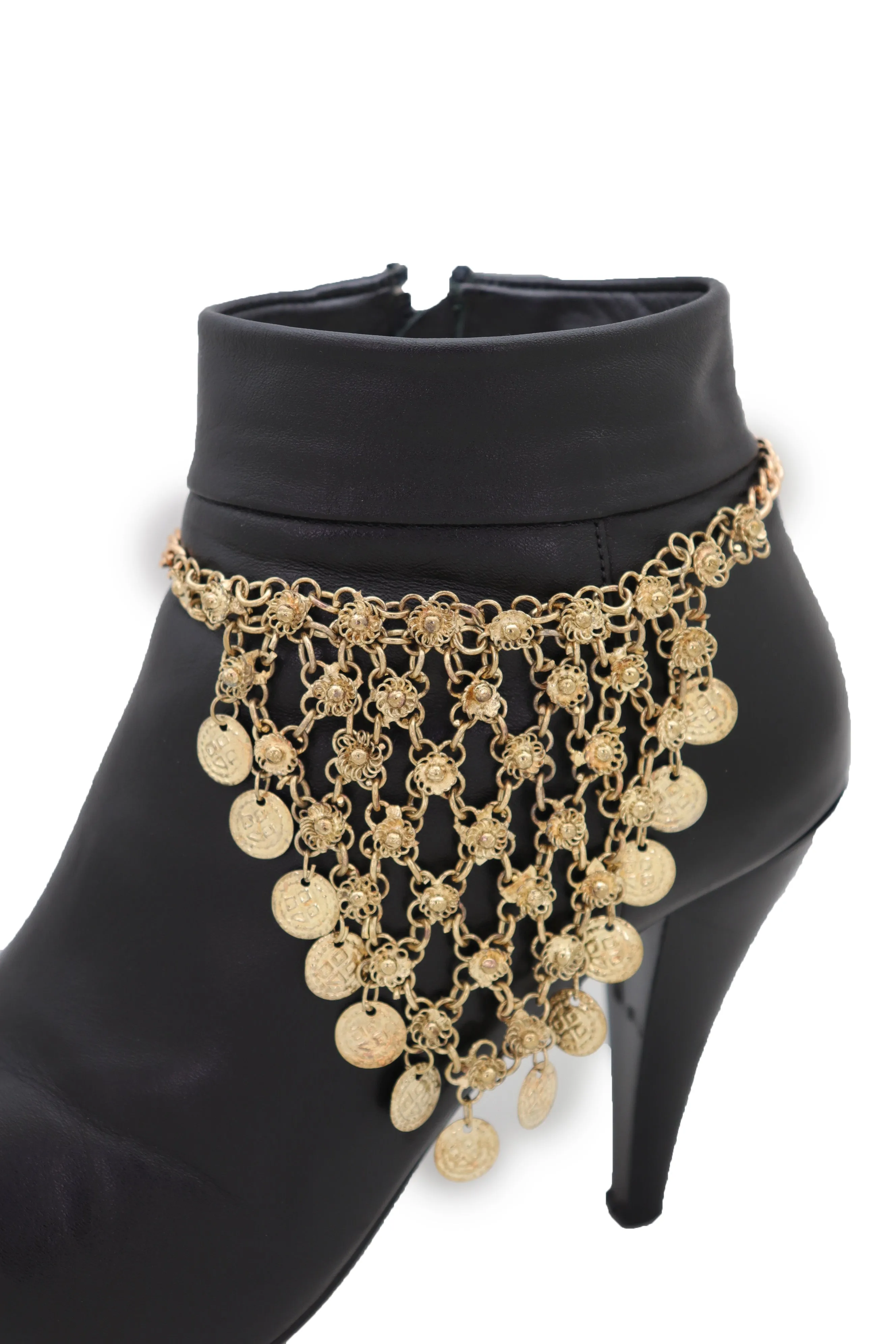 Gold Boot Chain Bracelet Western Shoe Ethnic Coin Charm