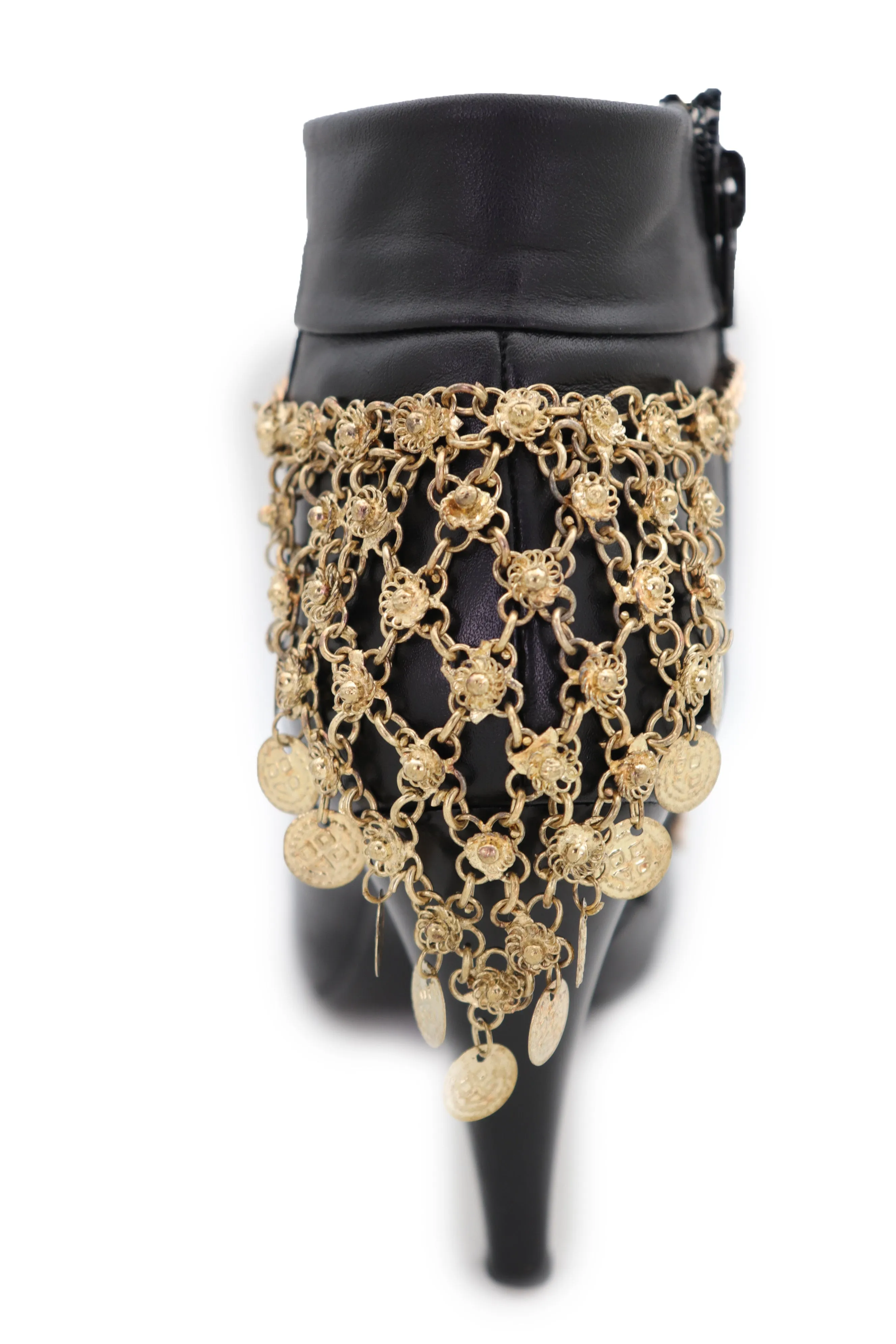 Gold Boot Chain Bracelet Western Shoe Ethnic Coin Charm