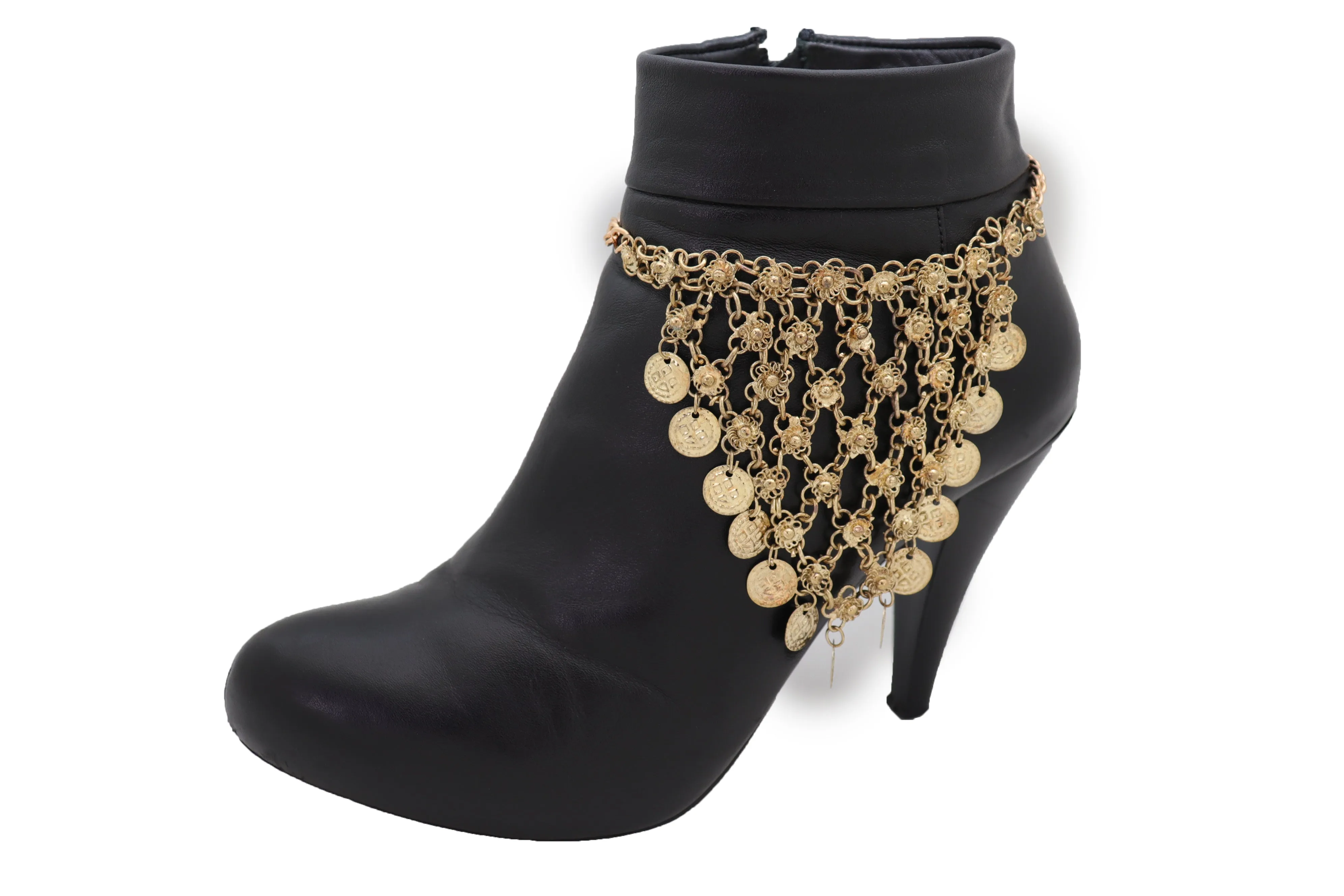 Gold Boot Chain Bracelet Western Shoe Ethnic Coin Charm