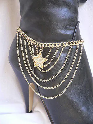 Gold Boot Chain Bracelet Western Shoe Ethnic Coin Charm