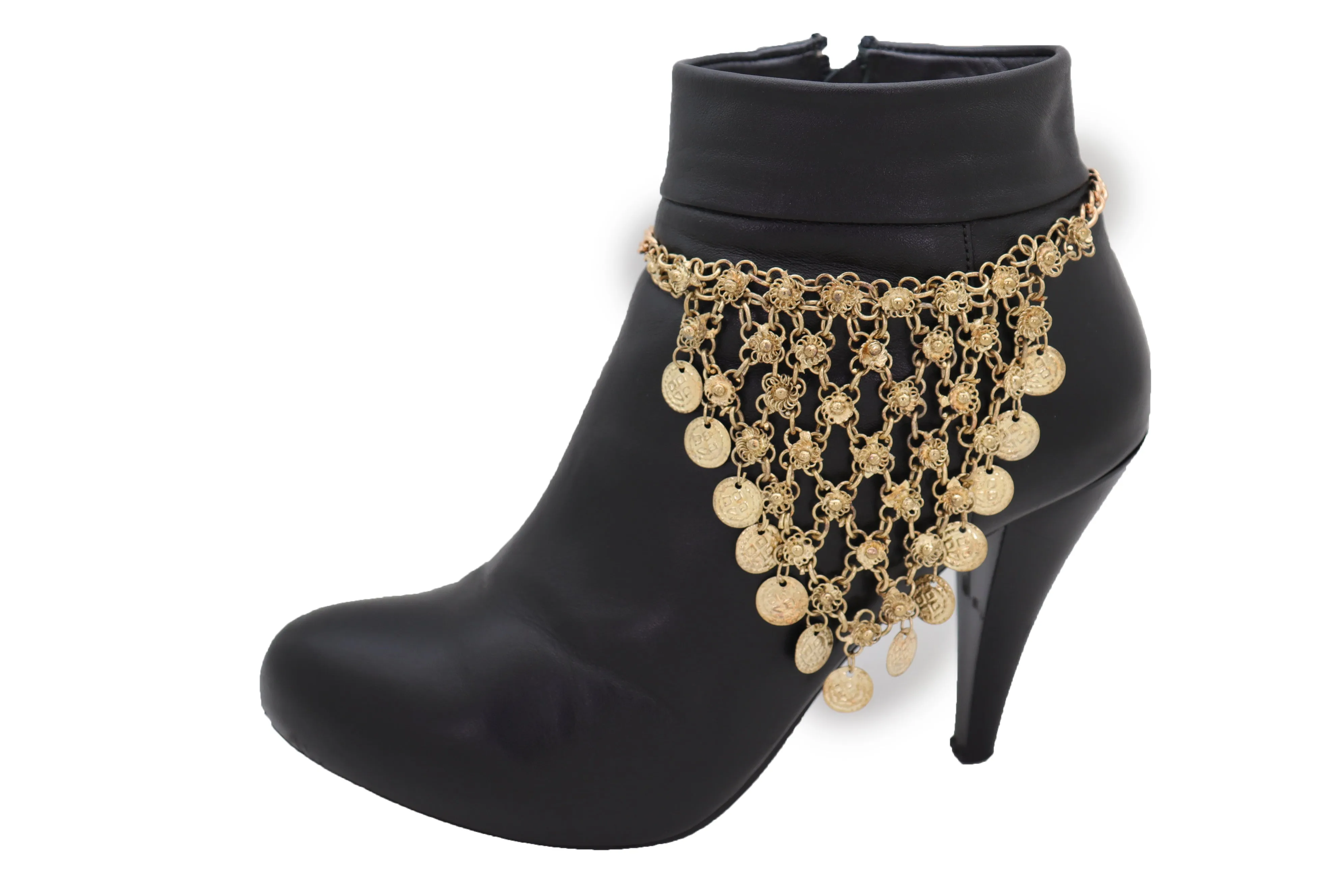 Gold Boot Chain Bracelet Western Shoe Ethnic Coin Charm