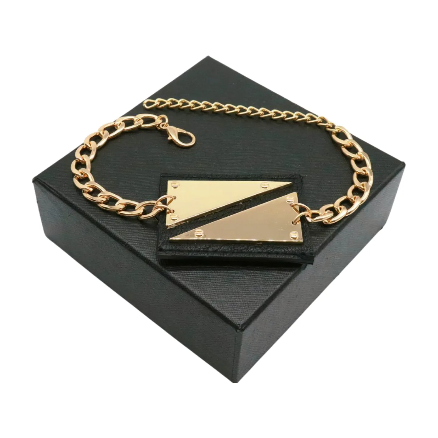 Gold Geometric Metal Two Triangles Charm Chain Boot Strap