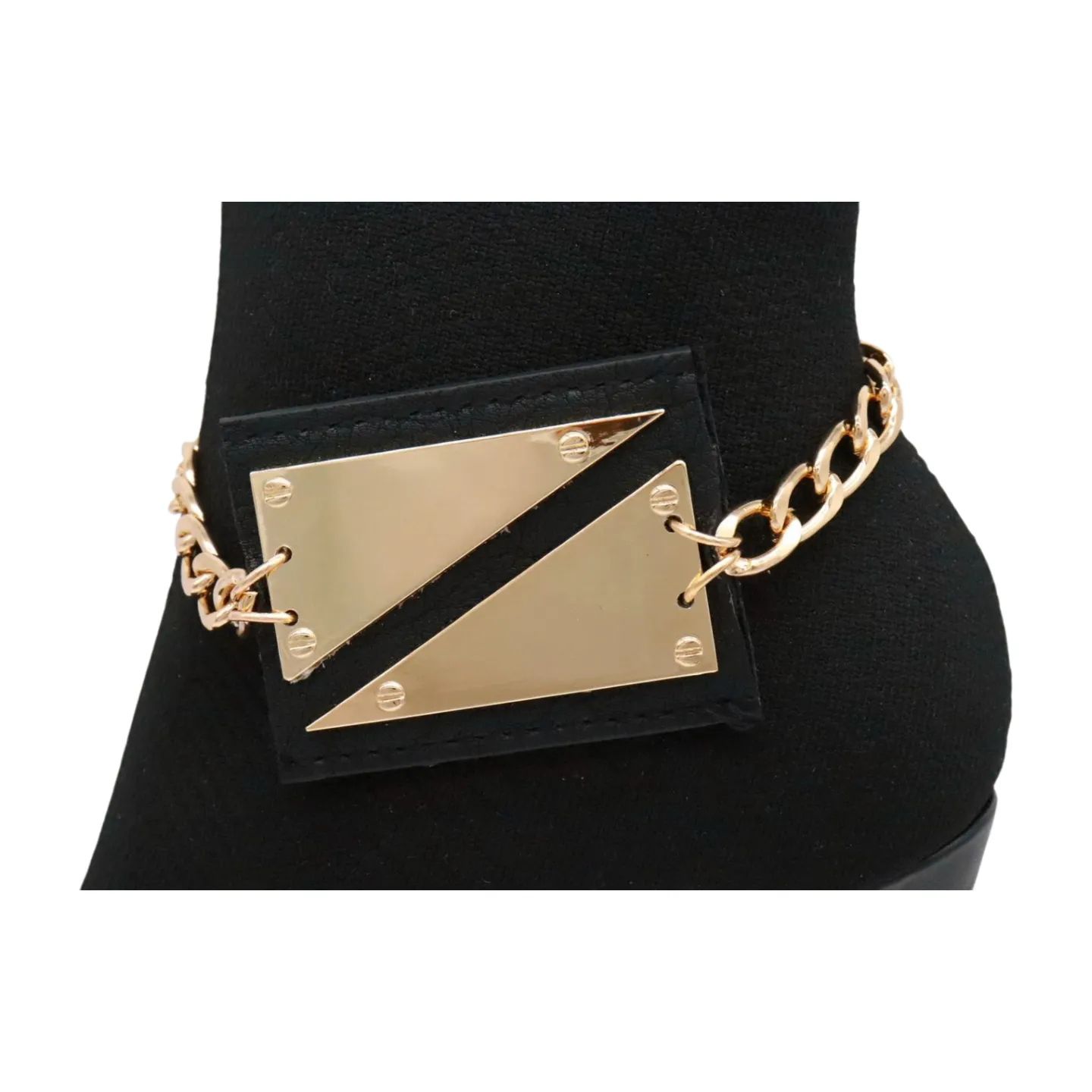 Gold Geometric Metal Two Triangles Charm Chain Boot Strap